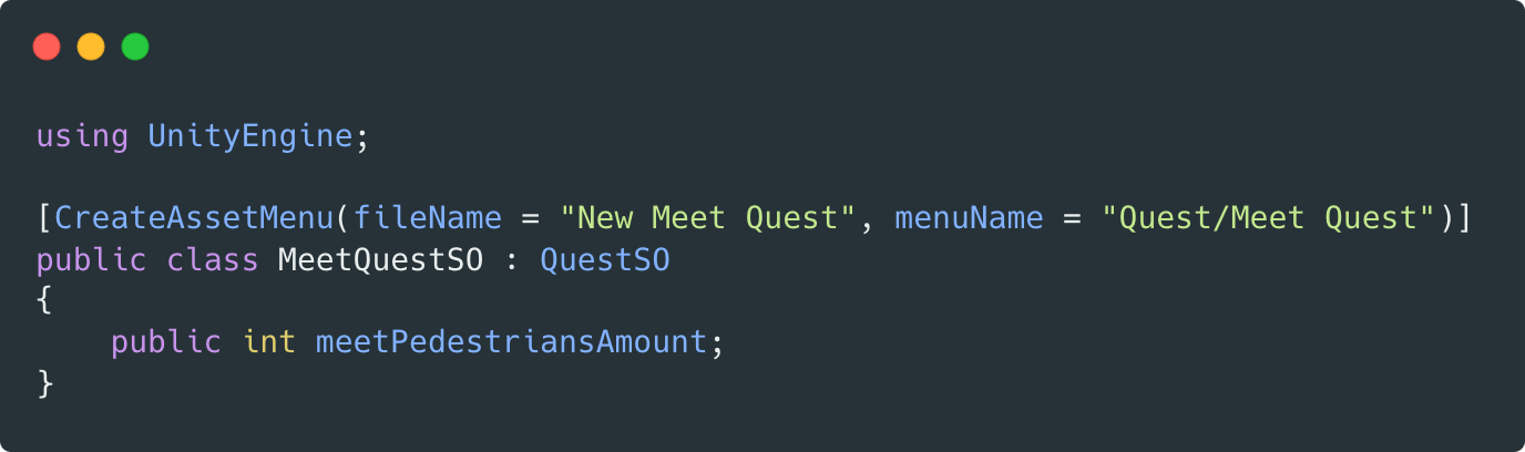 Meet Quest Scriptable Object code sample