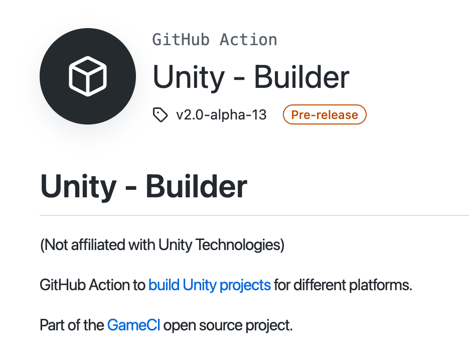 GitHub Action called 'Unity Builder'