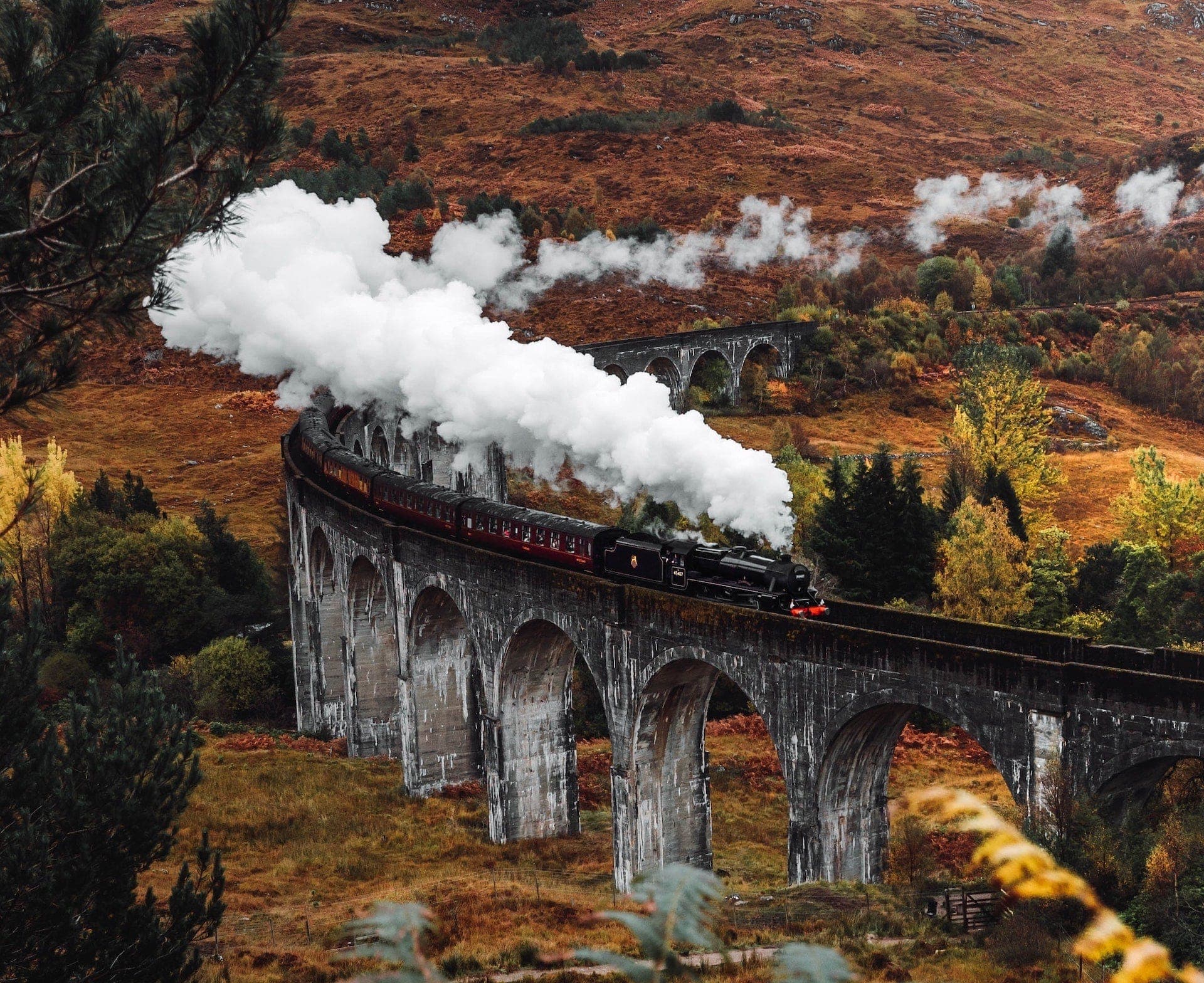 Moving train on a viaduct